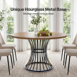Rackhams Round Dining Table for 4-6 People 30mm MDF Metal Base Kitchen Brown - thumbnail 6