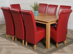 Rackhams Oslo 180 x 90cm Large Oak Dining Set with Montana Leather Chairs - 8 chairs - Burgundy - thumbnail 1