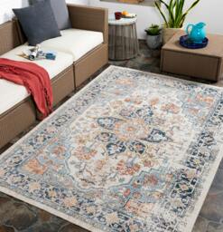 Rackhams Huntington Beach-Vintage Blue Beige Orange In- & Outdoor Rug - 80 x 220 cm - thumbnail 2