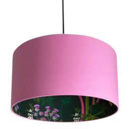 "Rackhams Rabarber Wallpaper Silhouette Lampshade in Candy Floss Pink - Table / Floor Lamp - 50cm Diameter x 30cm Height / (20"" x 12"")" - thumbnail 1