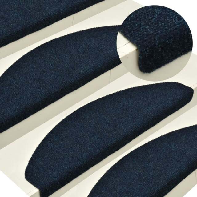 Rackhams Self-adhesive Stair Mats 15 pcs Navy 56x17x3 cm Needle Punch