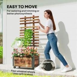 Rackhams Raised Garden Bed with Trellis, Outdoor Wooden Planter Box with Metal Corners and Wheels, Raised Bed for Garden - thumbnail 5