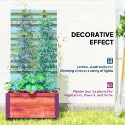 Rackhams Raised Garden Bed with Trellis, Outdoor Wooden Planter Box with Metal Corners and Wheels, Raised Bed for Garden - thumbnail 4