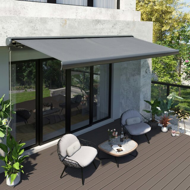 Rackhams 3x2.5m LED Light Cassette Electric/Manual Awning Window Sun Shade Grey - image 1