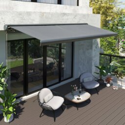Rackhams 3x2.5m LED Light Cassette Electric/Manual Awning Window Sun Shade Grey
