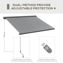 Rackhams 3x2.5m LED Light Cassette Electric/Manual Awning Window Sun Shade Grey - thumbnail 3