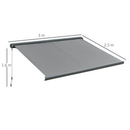 Rackhams 3x2.5m LED Light Cassette Electric/Manual Awning Window Sun Shade Grey - thumbnail 5