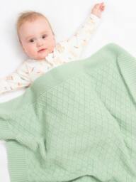 Rackhams Baby Organic Diamond Blanket Soft Sage - One Size - Green - thumbnail 2