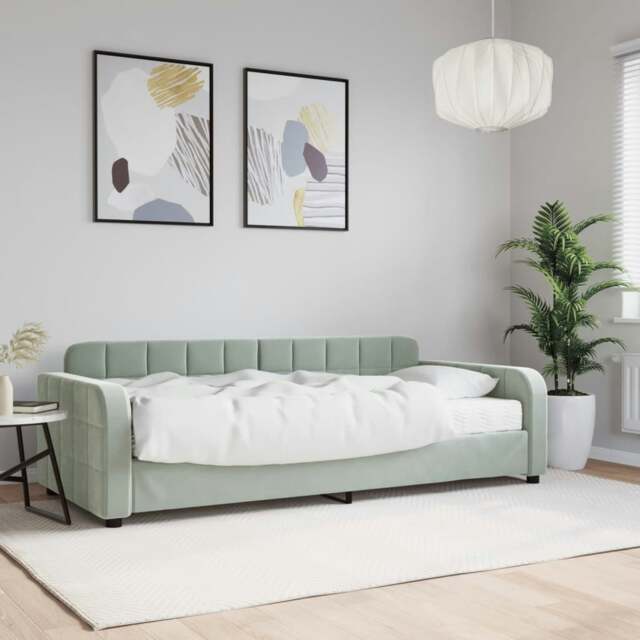 Rackhams Daybed with Mattress Light Grey 90x190 cm Velvet