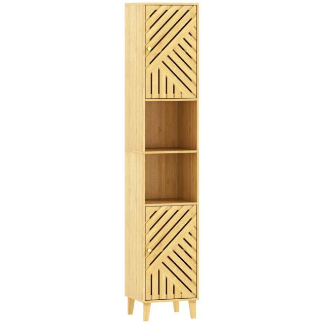 Rackhams Multi-Storage Bamboo Door Bathroom Cabinet - Natural Finish