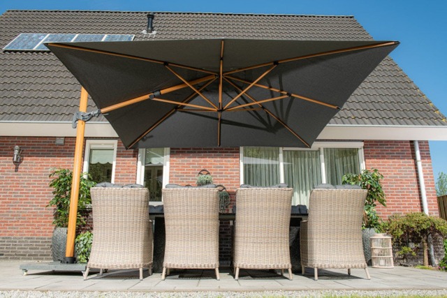 Rackhams Hawaii Deluxe 300cm x 300cm Teak Effect Pole Square Cantilever Parasol with 90kg Moveable Granite Base - image 1