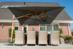 Rackhams Hawaii Deluxe 300cm x 300cm Teak Effect Pole Square Cantilever Parasol with 90kg Moveable Granite Base - thumbnail 1
