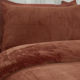 Rackhams Luxury Super Soft & Reversible Waffle Teddy Fleece Duvet Set- Rust - Super King (220cm x 260cm) - thumbnail 4