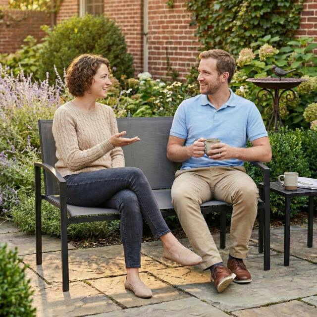 Rackhams 2 Seater Metal Garden Bench, Park Patio Seat, Grey - Garden Bench - 1 - Metal, Texteline - image 1