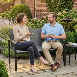 Rackhams 2 Seater Metal Garden Bench, Park Patio Seat, Grey - Garden Bench - 1 - Metal, Texteline - thumbnail 1