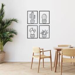 Rackhams Cactus Metal Wall Art Set of 4 - Indoor/Outdoor Steel Decor