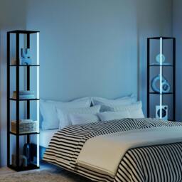 Rackhams RGB LED Floor Lamp with Shelves and Remote Control for Bedroom, Oak - Black