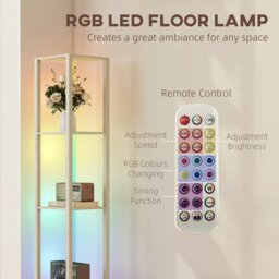 Rackhams RGB LED Floor Lamp with Shelves and Remote Control for Bedroom, Oak - Black - thumbnail 4