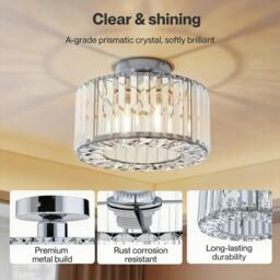 Rackhams Crystal Ceiling Light Modern Chandelier Bedroom Hallway Pendant Lamp E27 - thumbnail 4