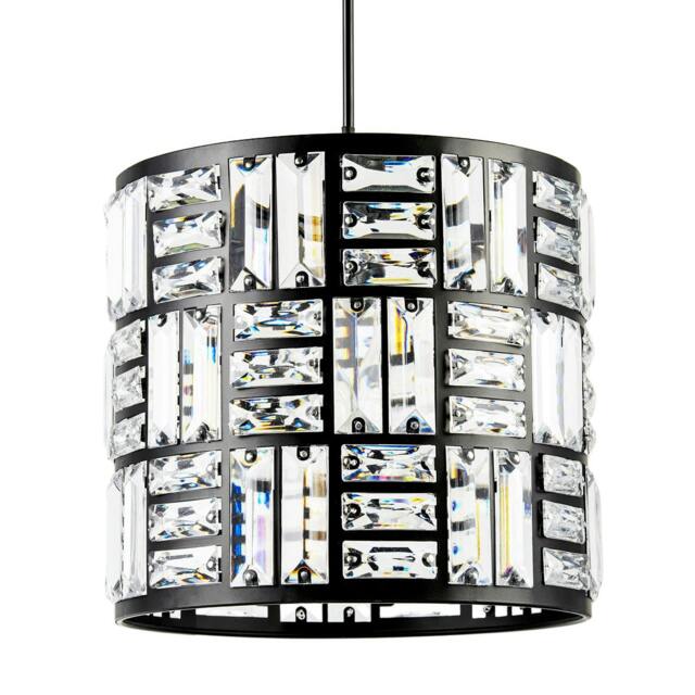 Rackhams Modern Circular Drum Matte Black Pendant Shade with Clear Acrylic Rods - image 1