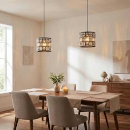 Rackhams Modern Circular Drum Matte Black Pendant Shade with Clear Acrylic Rods - thumbnail 6
