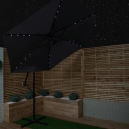 Rackhams 3m Solar Powered Cantilever Lit Banana Garden Parasol with Crank Handle & White LED Lights in Grey - thumbnail 3