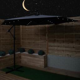 Rackhams 3m Solar Powered Cantilever Lit Banana Garden Parasol with Crank Handle & White LED Lights in Grey - thumbnail 2