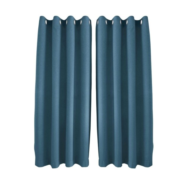 Rackhams Sea Blue Linen Blackout Eyelet Curtains - 46 x 63 Inch Drop - 2 Panel - image 1