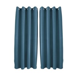 Rackhams Sea Blue Linen Blackout Eyelet Curtains - 46 x 63 Inch Drop - 2 Panel - thumbnail 1