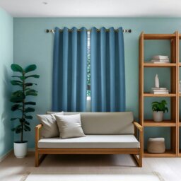 Rackhams Sea Blue Linen Blackout Eyelet Curtains - 46 x 63 Inch Drop - 2 Panel - thumbnail 6