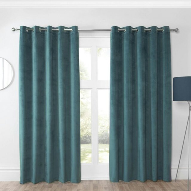 "Rackhams Casa Blue Eyelet Ready Made Eyelet Curtains - Blue - 66x54"" - Curtains"