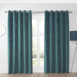 "Rackhams Casa Blue Eyelet Ready Made Eyelet Curtains - Blue - 66x54"" - Curtains" - thumbnail 1