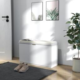 Rackhams Shoe Storage Bench with Cushion and Flip-Drawer 80x26x47.5cm Green - White, Beige - MDF, Particleboard, Polyester, Sponge - 1