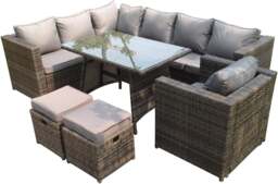 Rackhams 9 Seater Grey Rattan Corner Sofa Set Dining Table Chair Foot Rest Garden Furniture Outdoor - thumbnail 2