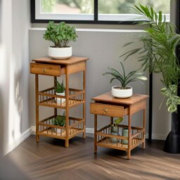 Rackhams 3 Tier Wooden Tall Side Table With Drawer - thumbnail 3
