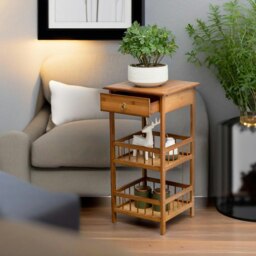 Rackhams 3 Tier Wooden Tall Side Table With Drawer - thumbnail 5