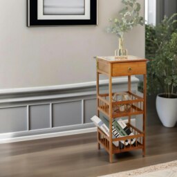 Rackhams 3 Tier Wooden Tall Side Table With Drawer - thumbnail 2