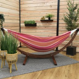 Rackhams Double Cotton Hammock with Solid Pine Stand (260cm) - Mimosa - thumbnail 2