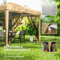 Rackhams 3 x 6m Pop Up Gazebo, Outdoor Canopy Shelter, Marquee Party Wedding Tent with 6 Mesh Walls and Carry Bag, Beige - thumbnail 6
