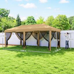 Rackhams 3 x 6m Pop Up Gazebo, Outdoor Canopy Shelter, Marquee Party Wedding Tent with 6 Mesh Walls and Carry Bag, Beige - thumbnail 3