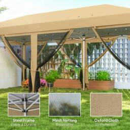 Rackhams 3 x 6m Pop Up Gazebo, Outdoor Canopy Shelter, Marquee Party Wedding Tent with 6 Mesh Walls and Carry Bag, Beige - thumbnail 4