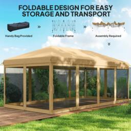Rackhams 3 x 6m Pop Up Gazebo, Outdoor Canopy Shelter, Marquee Party Wedding Tent with 6 Mesh Walls and Carry Bag, Beige - thumbnail 5