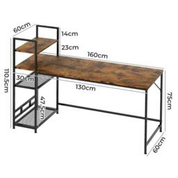 Rackhams Computer Desk Study Table Home Office Workstation with 4-Tier Shelf 160CM - thumbnail 3