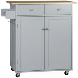 Rackhams Rolling Kitchen Island, Utility Serving Cart with Rubber Wood Top Grey - thumbnail 2