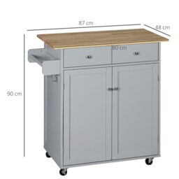 Rackhams Rolling Kitchen Island, Utility Serving Cart with Rubber Wood Top Grey - thumbnail 3