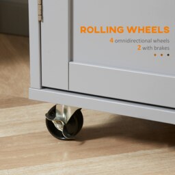 Rackhams Rolling Kitchen Island, Utility Serving Cart with Rubber Wood Top Grey - thumbnail 5