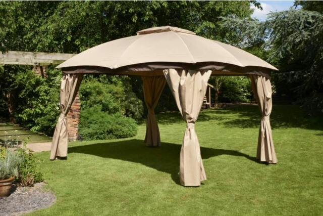 Rackhams Rio Waterproof Garden Gazebo with Curtains – 3m x 3.65m - Mocha - image 1