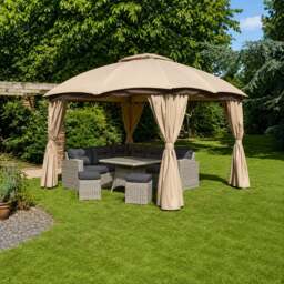 Rackhams Rio Waterproof Garden Gazebo with Curtains – 3m x 3.65m - Mocha