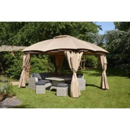 Rackhams Rio Waterproof Garden Gazebo with Curtains – 3m x 3.65m - Mocha - thumbnail 4
