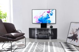"Rackhams PANGEA Gloss Black Beam-Thru Curved True-Corner 32""-50"" TV Cabinet with Mounting Arm" - thumbnail 1
